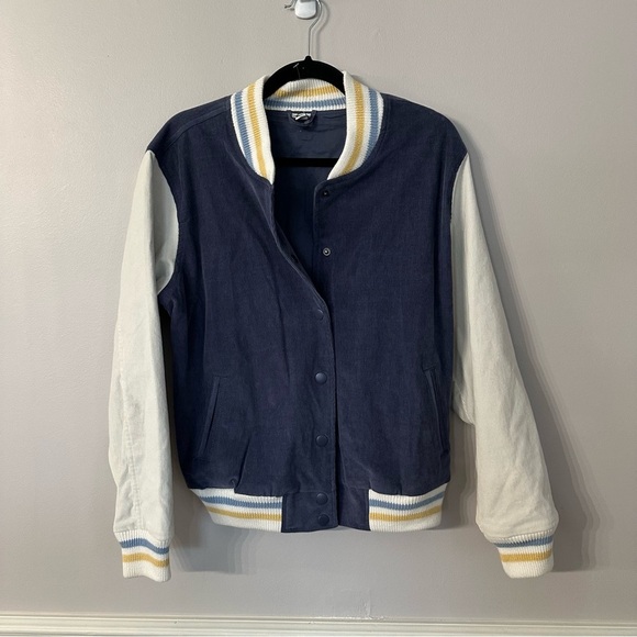 Aerie Women’s Navy Blue Corduroy Varsity Bomber Button Up Jacket Size M GUC - Picture 2 of 10